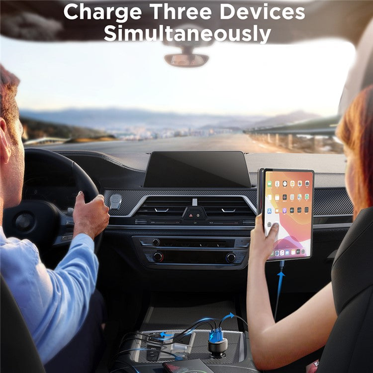 JOYROOM CCD04 30W 1 USB + 2 Type-C PC+ABS Digital Display Car Charger Phone Fast Charging Adapter