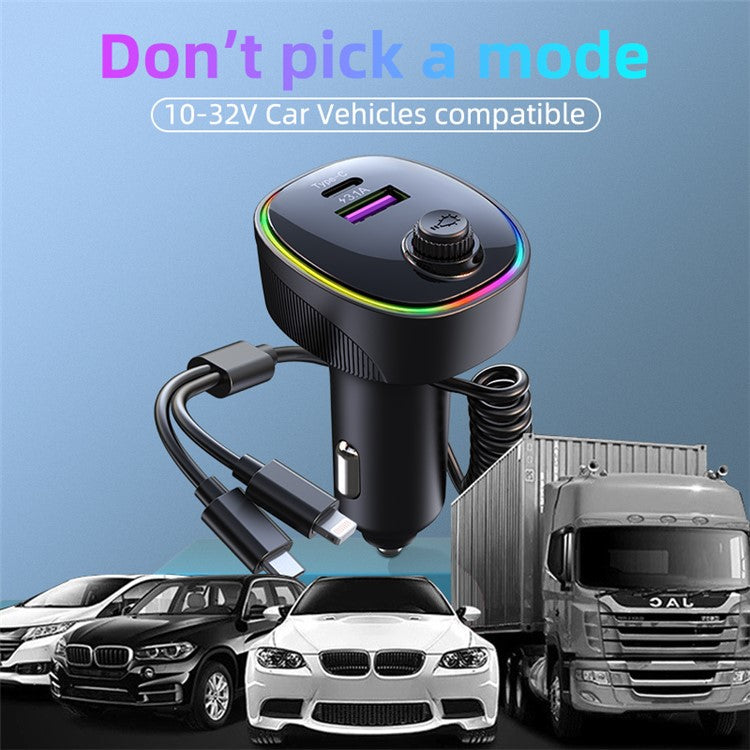 K11 USB + Type-C PD Car Charger Phone Tablet Fast Charging Adapter with Type-C / 8-Pin Charging Cable