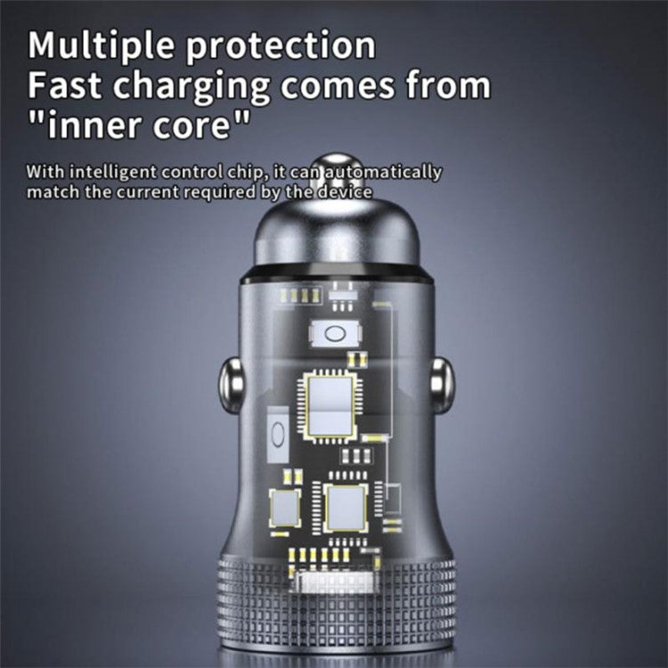 Aluminum Alloy Fast Charging Adapter USB 18W + Type-C PD 20W Mini Car Charger with Digital Display