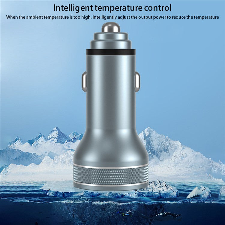 Aluminum Alloy Fast Charging Adapter USB 18W + Type-C PD 20W Mini Car Charger with Digital Display