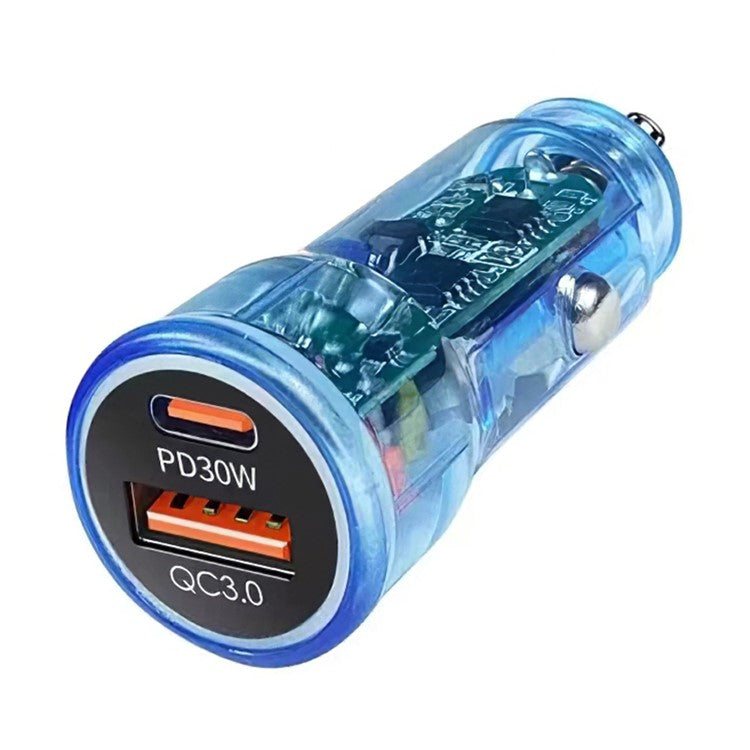 P35 Clear Design 48W Car Charger for Cell Phone, Tablet, Camera, Type-C PD 30W + USB QC 3.0 18W Fast Charging Charger Station - Blue