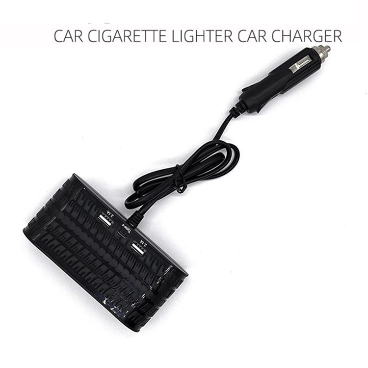 OLESSON 1654 Car Charger 4 Cigarette Lighter Sockets 2 USB + 1 Type-C Charging Adapter
