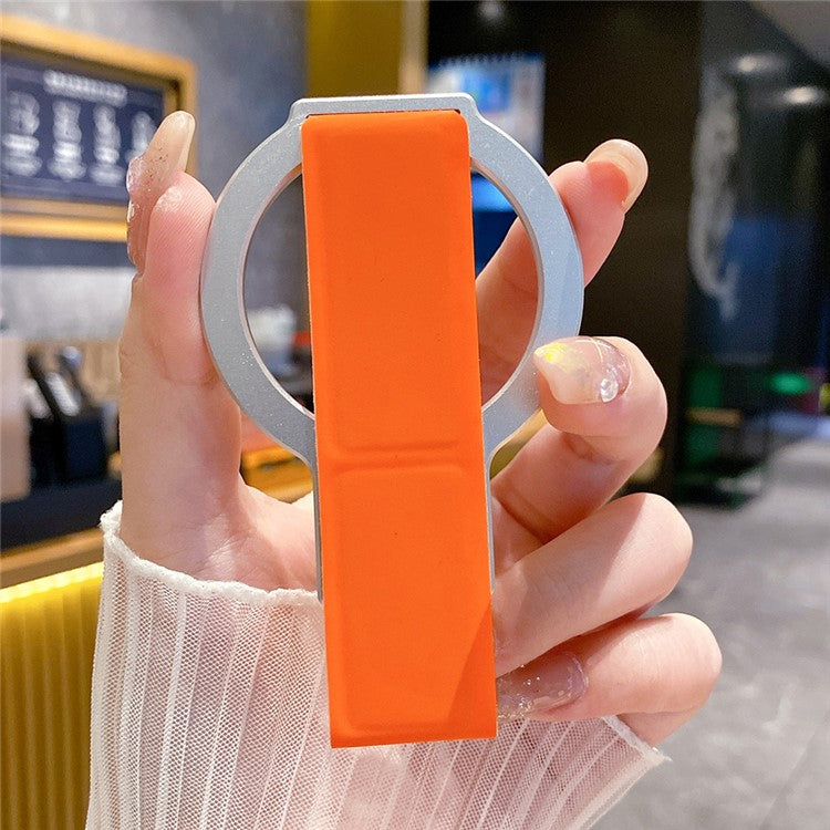 Alloy + PU Leather Kickstand Compatible with MagSafe Phone Holder - Silver / Orange
