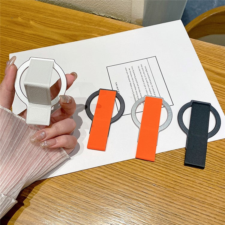 Alloy + PU Leather Kickstand Compatible with MagSafe Phone Holder - Silver / Orange