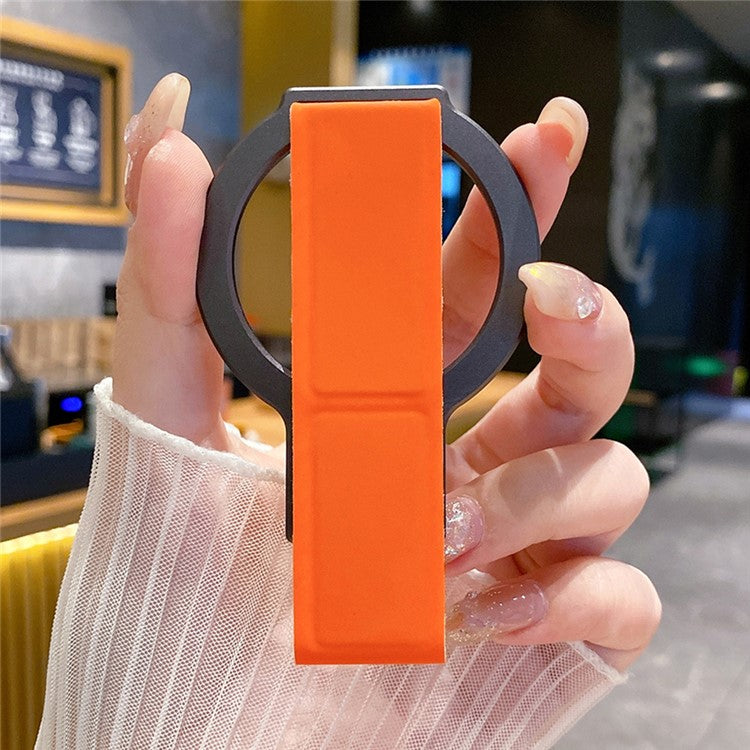 Alloy + PU Leather Kickstand Compatible with MagSafe Phone Holder - Black / Orange