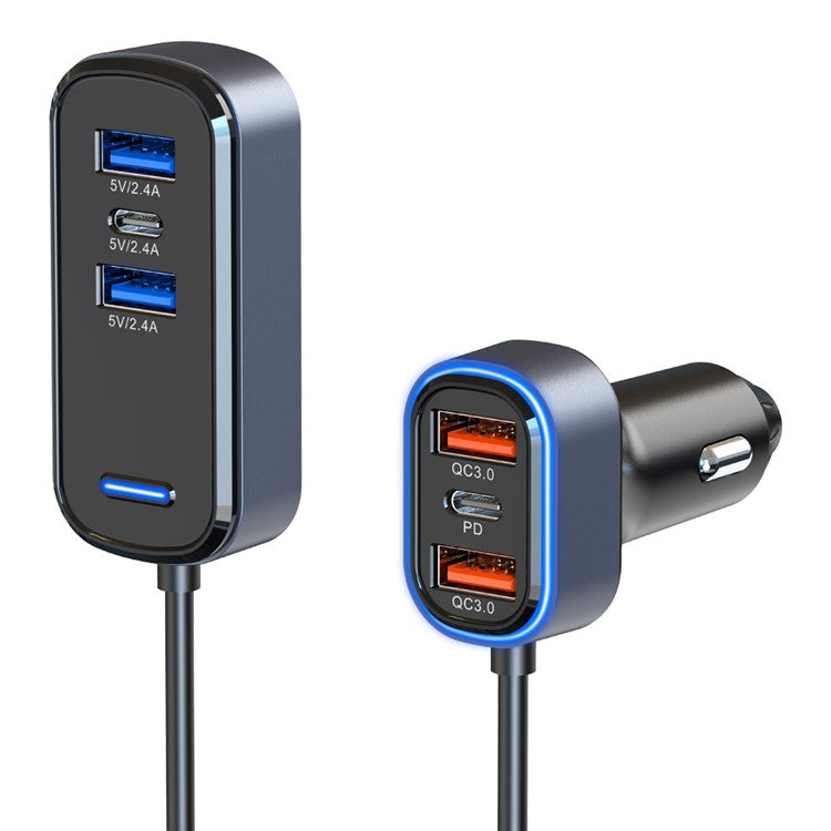 SC05 4 USB+2 Type-C Ports Phone Fast Charging Adapter Back Clip Design Extended Car Charger