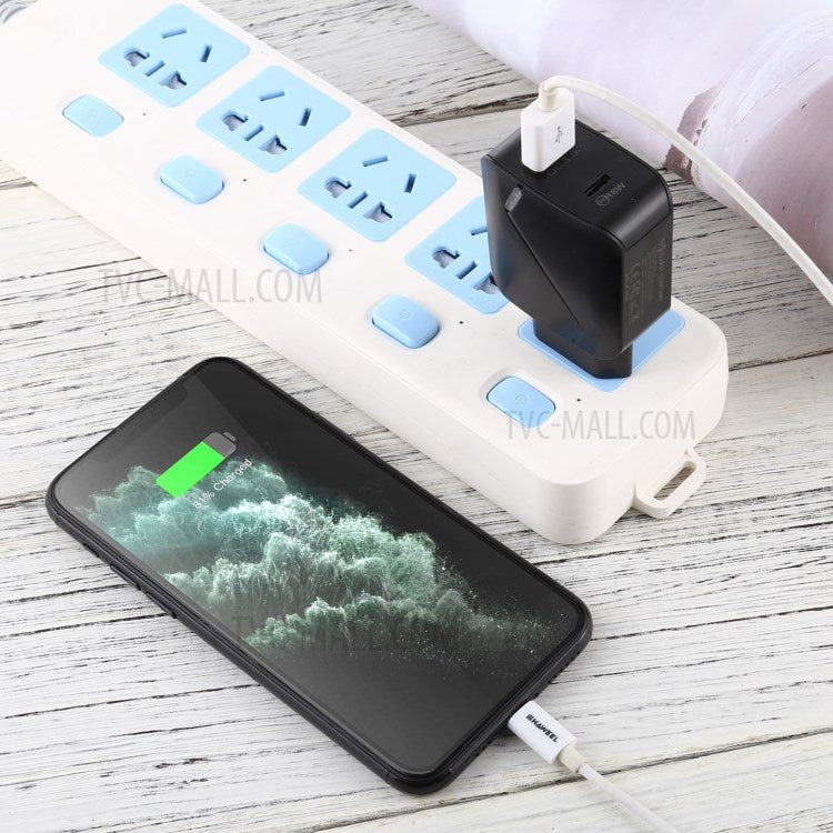 LZ-819 QC 3.0+PD 18W Type C Dual Ports Wall Charger Fast Charging Power Adapter - Black