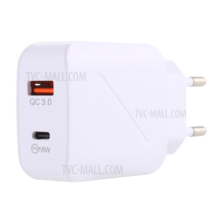 LZ-819 QC 3.0+PD 18W Type C Dual Ports Wall Charger Fast Charging Power Adapter - White
