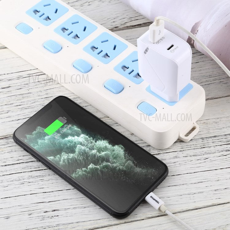 LZ-819 QC 3.0+PD 18W Type C Dual Ports Wall Charger Fast Charging Power Adapter - White