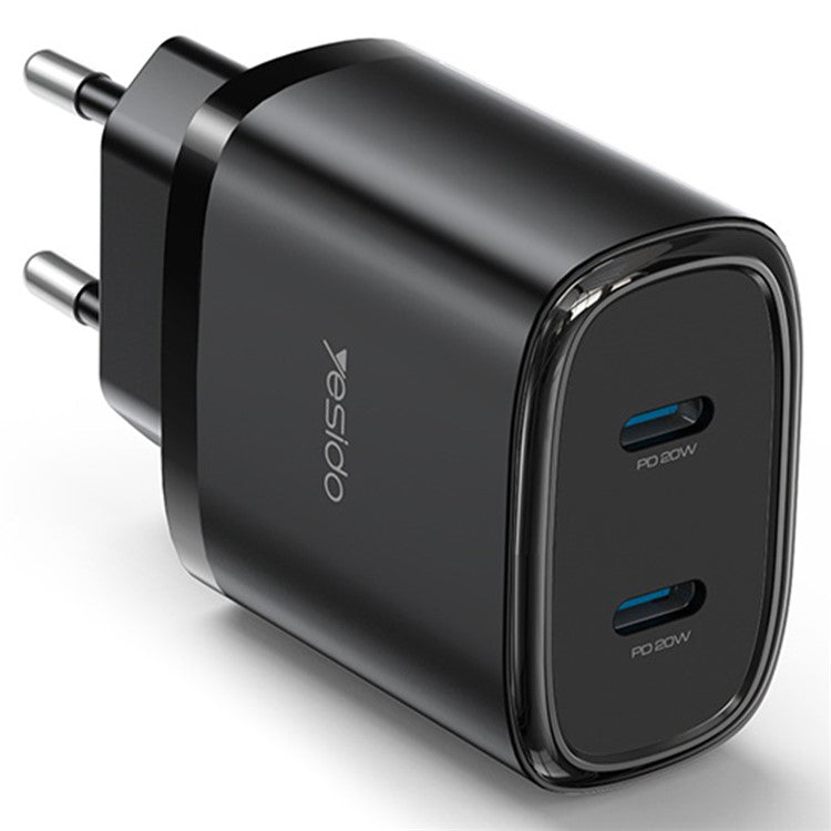 YESIDO YC56 20W EU Plug Wall Charger Adapter with Type-C Cable - Black