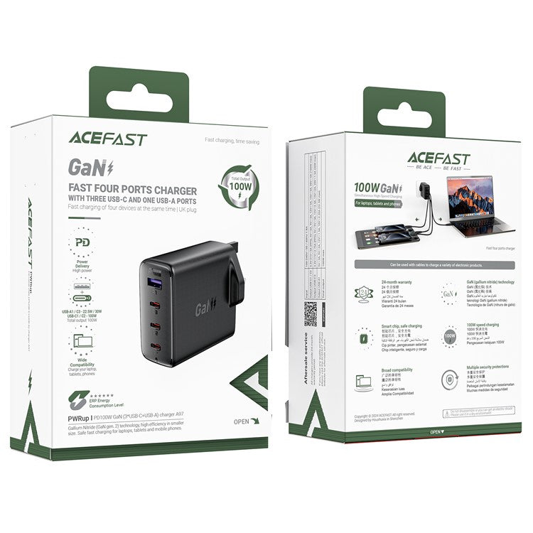 ACEFAST A97 PD 100W GaN Charger Adapter 3 Type-C+USB-A Wall Charger (UK Plug)