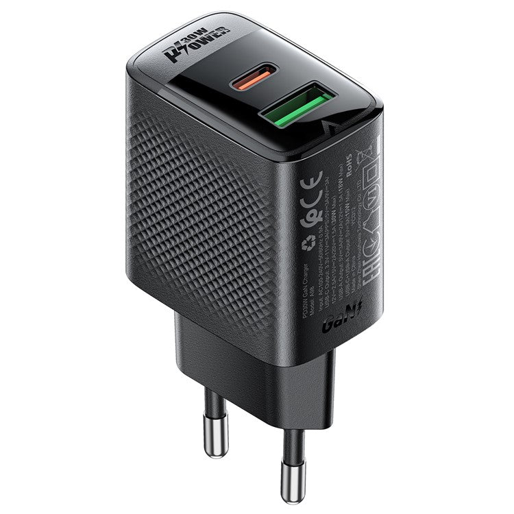 ACEFAST A98 PD 30W GaN Wall Charger Type-C+USB-A EU Plug Charger Block, EU Plug