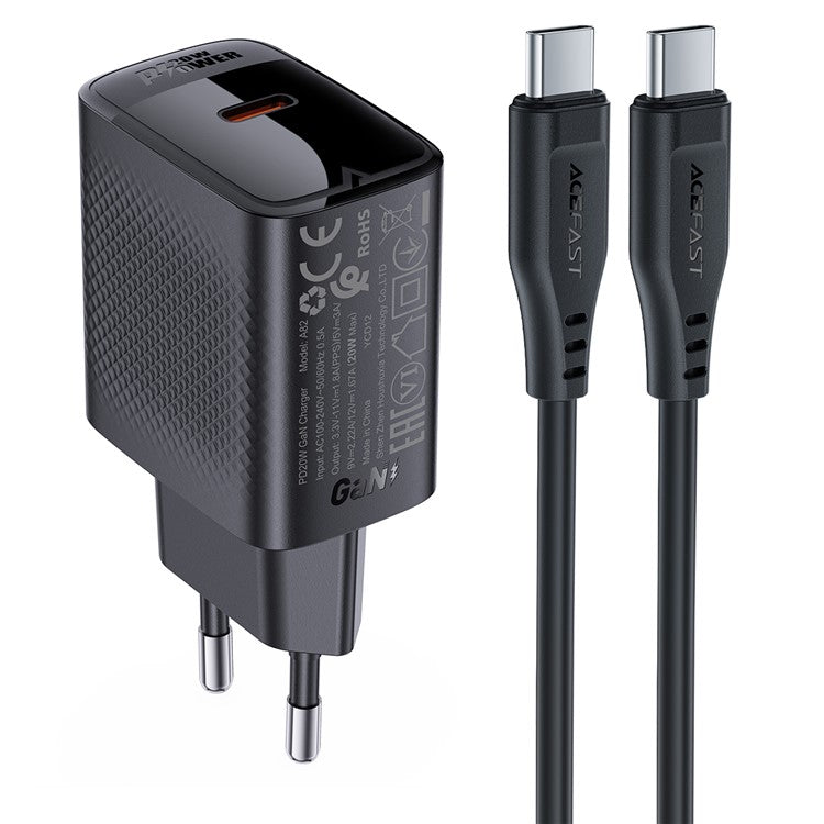 ACEFAST A82 PD 20W GaN Single USB-C Charger Set (P5) with 1.2m Type-C to Type-C Cable (EU Plug)