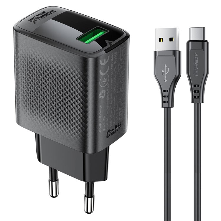 ACEFAST A90 GaN Wall Charger QC 18W Single USB-A Power Adapter with Type-C Cable - EU Plug