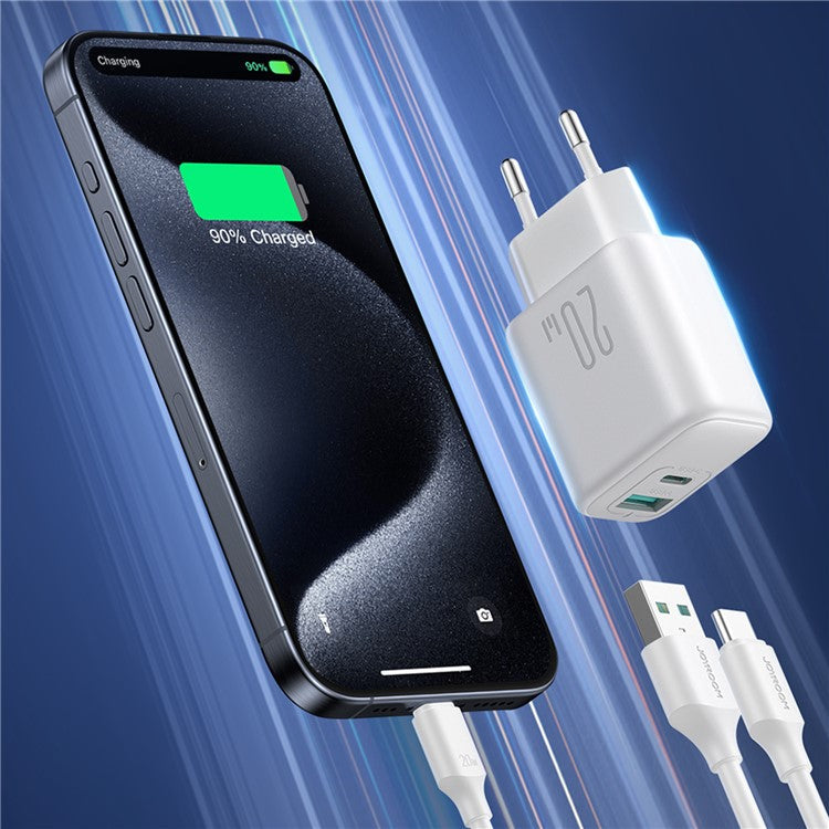 JOYROOM JR-TCF21 20W Fast Charger Type-C + USB-A Dual Port Power Adapter for iPhone 16-15 Series - EU Plug