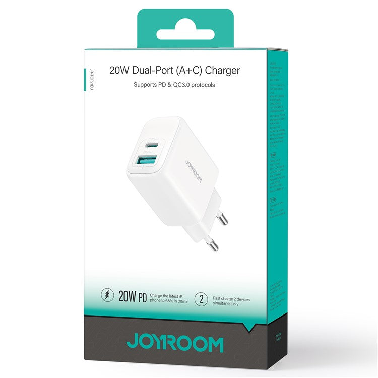 JOYROOM JR-TCF21 20W Fast Charger Type-C + USB-A Dual Port Power Adapter for iPhone 16-15 Series - EU Plug