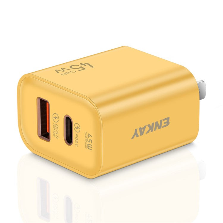 ENKAY ENK-FC001 45W USB-A + Type-C Dual Port Wall Charger Power Adapter - Yellow