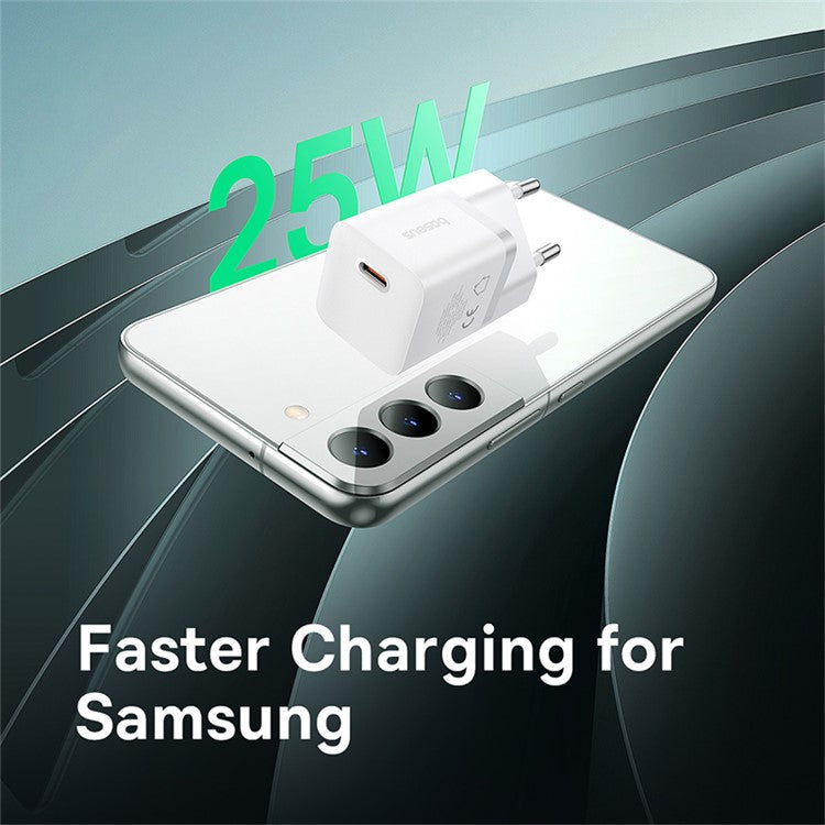 BASEUS GaN5 Fast Charger 25W Type-C Port Wall Charging Adapter (Mini), EU Plug - White