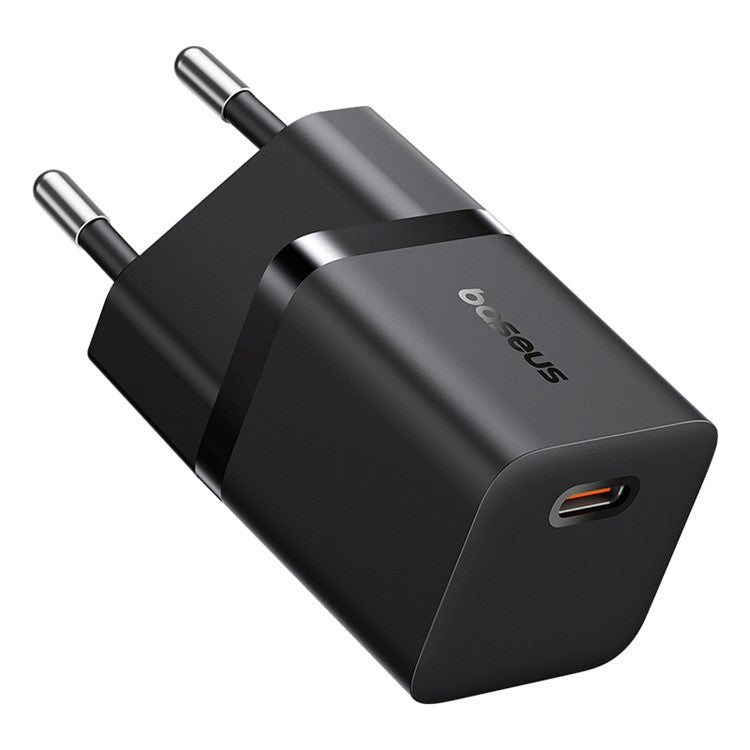 BASEUS GaN5 Fast Charger 25W Type-C Port Wall Charger EU Plug Adapter (Mini), with Type-C to Type-C Cable - Black