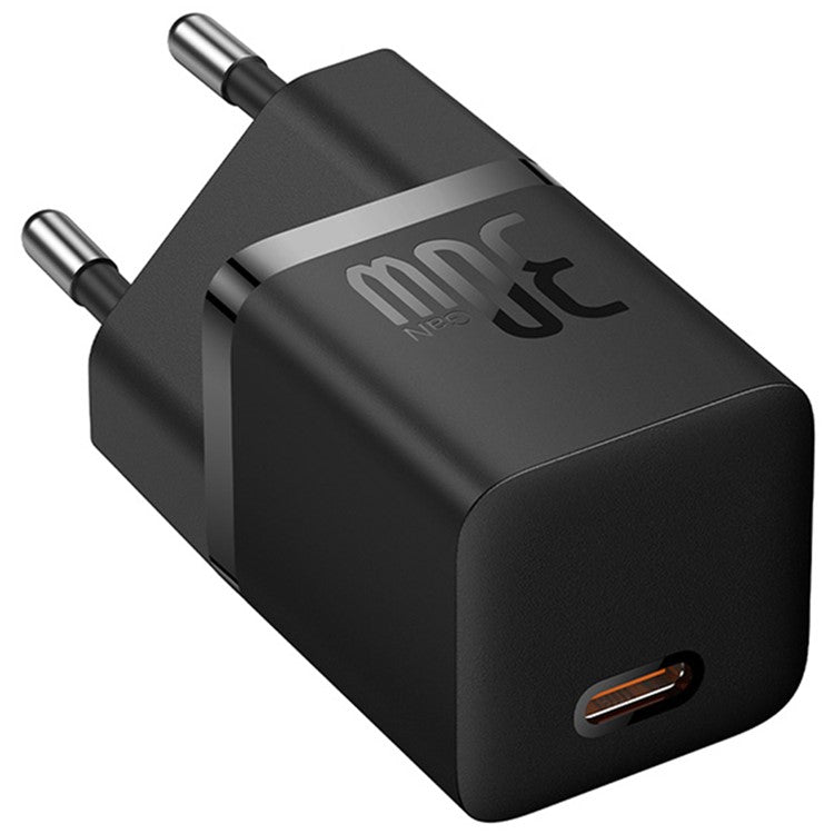 BASEUS GaN5 Fast Charger 30W Single Type-C Wall Charger EU Plug Adapter (Mini), with Type-C to Type-C Cable - Black