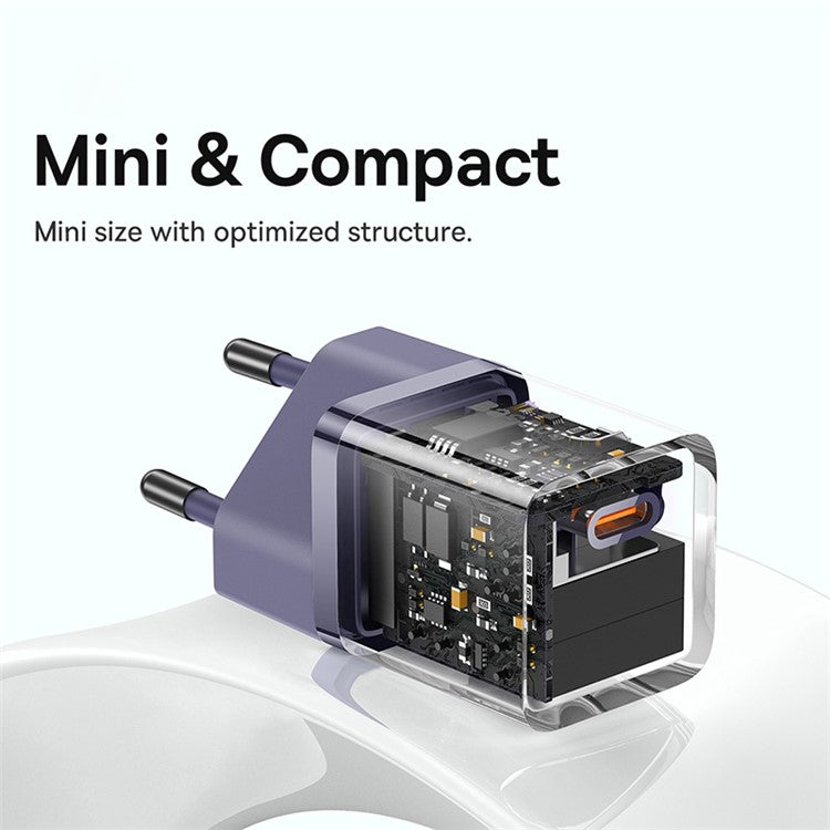 BASEUS GaN5 Fast Charger 30W Single Type-C Wall Charger EU Plug Adapter (Mini), with Type-C to Type-C Cable - Purple