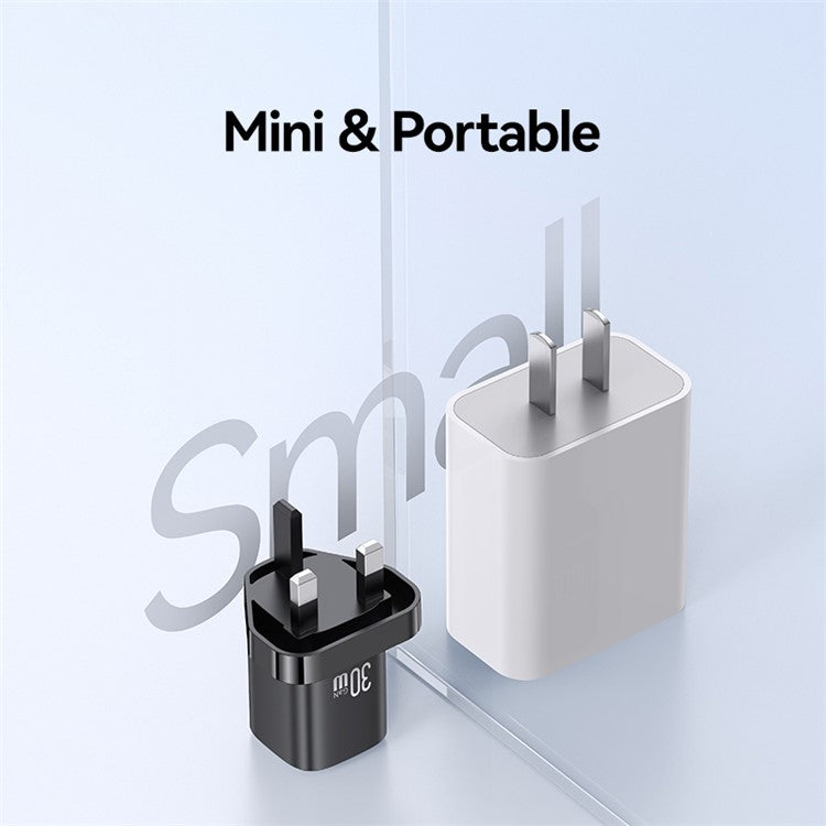 USAMS CC256 30W Dual Port GaN Charger Type-C + USB-A Fast Charging Adapter, UK Plug - Black