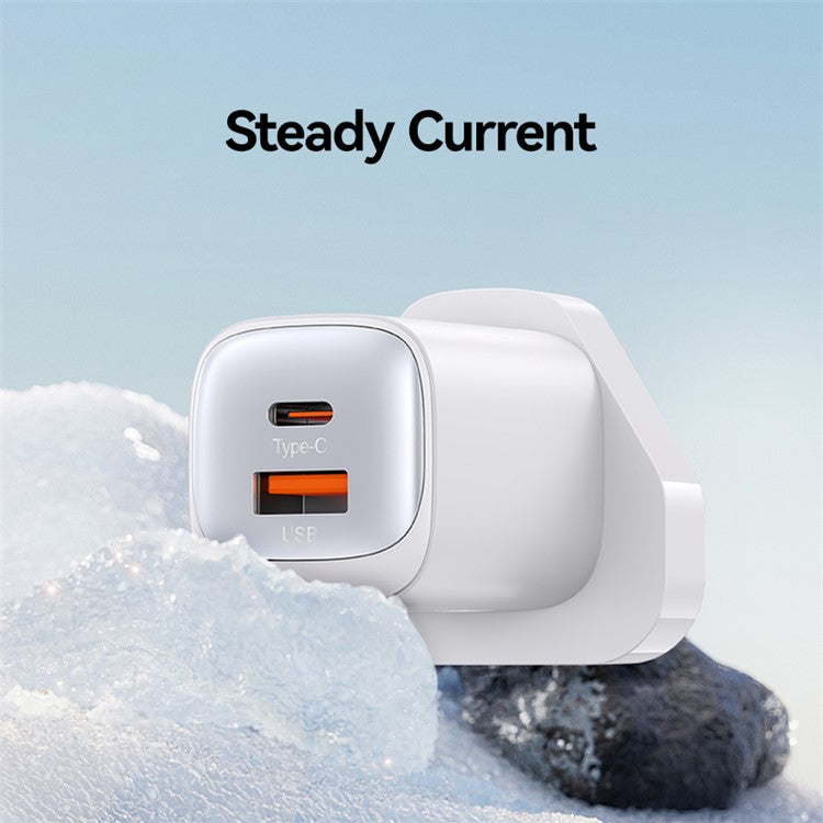 USAMS CC256 30W Dual Port GaN Charger Type-C + USB-A Fast Charging Adapter, UK Plug - White