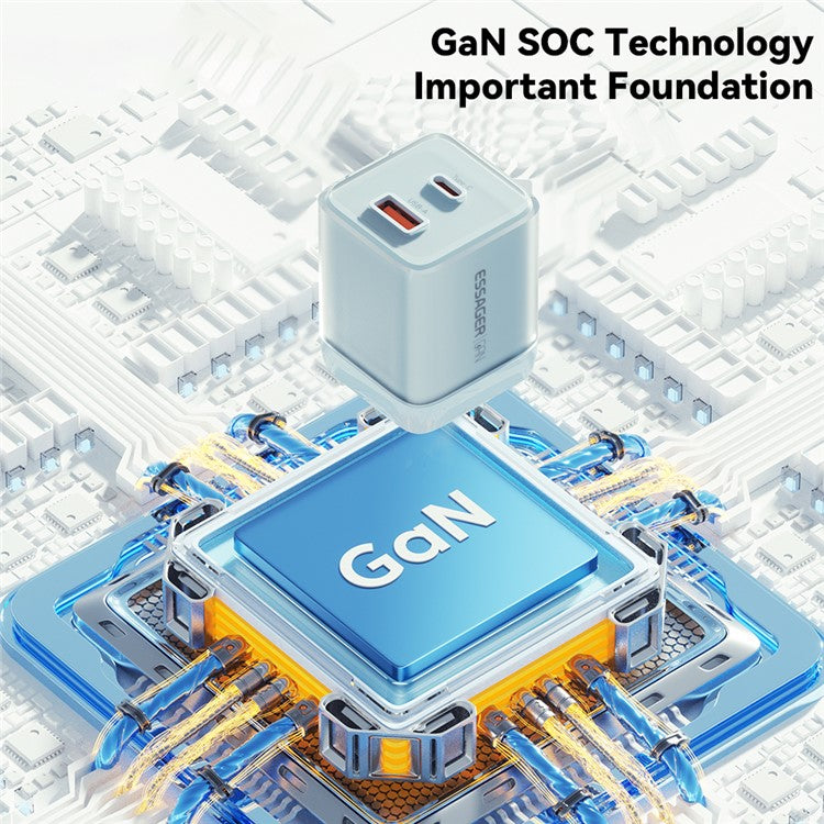 ESSAGER GaN 70W USB+Type-C Wall Charger Plug Charging Adapter - US Plug / White