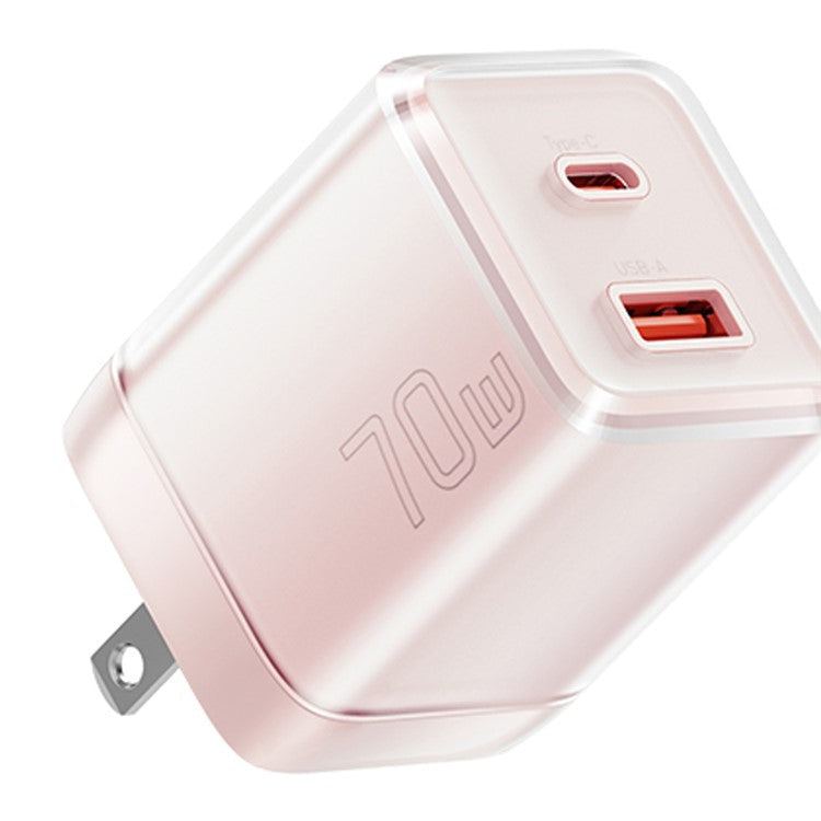 ESSAGER GaN 70W USB+Type-C Wall Charger Plug Charging Adapter - US Plug / Pink