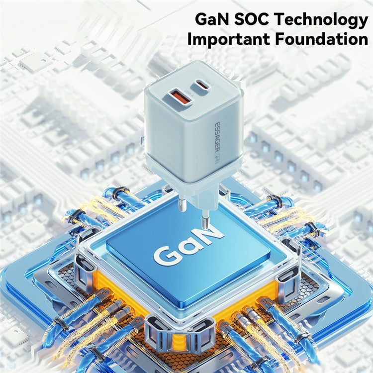 ESSAGER GaN 70W USB+Type-C Wall Charger Plug Charging Adapter - EU Plug / White