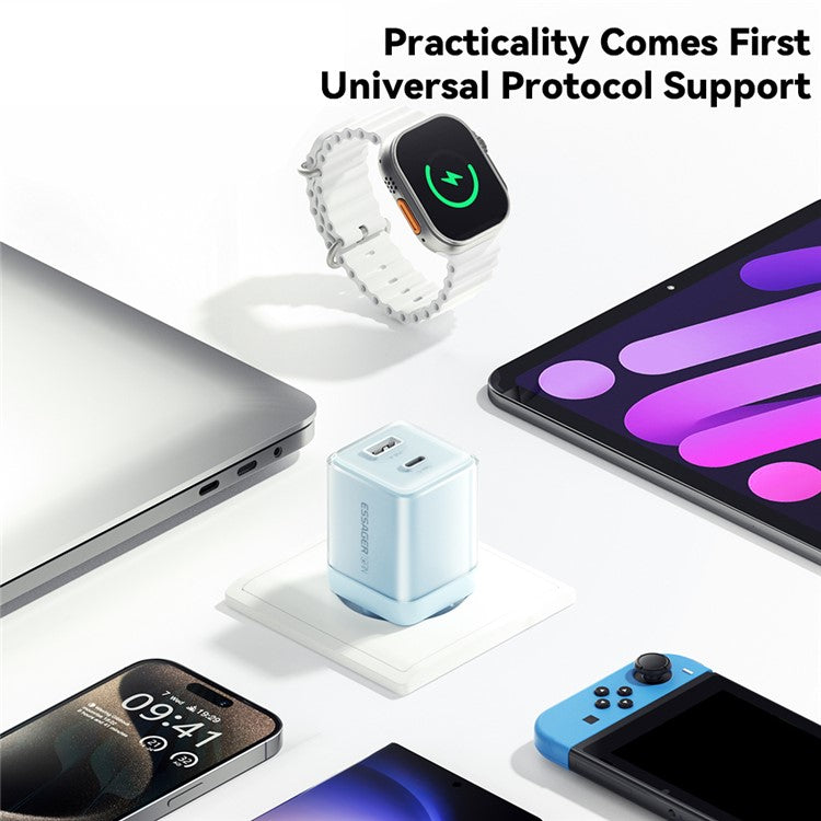 ESSAGER GaN 70W USB+Type-C Wall Charger Plug Charging Adapter - EU Plug / Pink