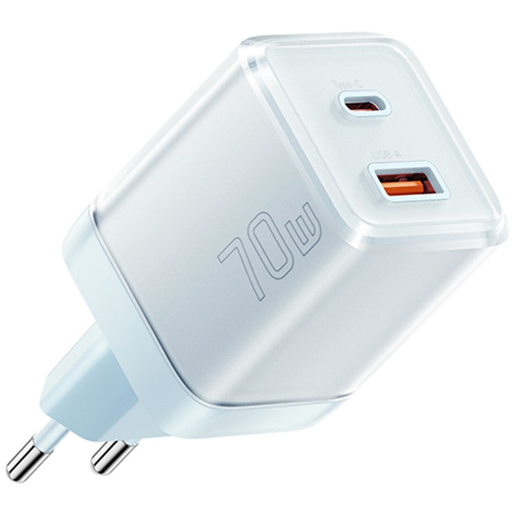 ESSAGER GaN 70W USB+Type-C Wall Charger Plug Charging Adapter - EU Plug / Blue