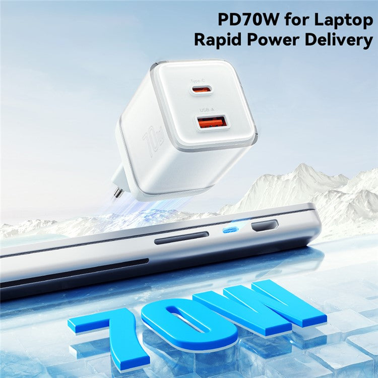 ESSAGER GaN 70W USB+Type-C Wall Charger Plug Charging Adapter - EU Plug / Blue