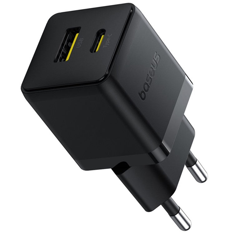 BASEUS Palm Fast Charger 30W Type-C+USB Dual Port Portable Wall Charging Adapter, EU Plug - Black