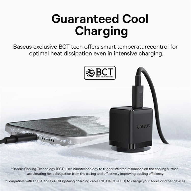 BASEUS Palm Fast Charger 30W Type-C+USB Dual Port Portable Wall Charging Adapter, EU Plug - Black
