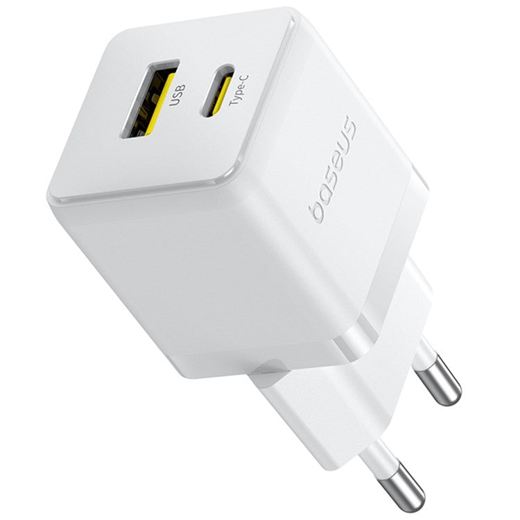 BASEUS Palm Fast Charger 30W Type-C+USB Dual Port Portable Wall Charging Adapter, EU Plug - White