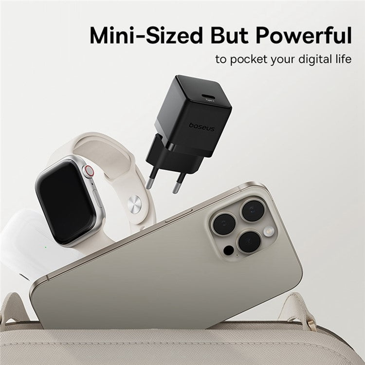 BASEUS Palm Fast Charger 30W Type-C Single Port Portable Wall Charging Adapter, EU Plug - Black