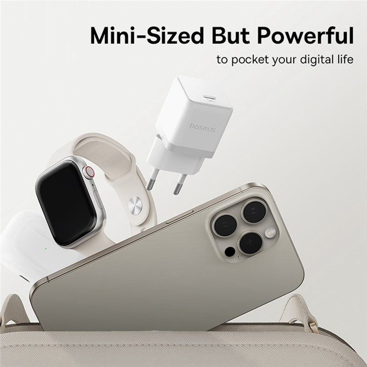 BASEUS Palm Fast Charger 30W Type-C Single Port Portable Wall Charging Adapter, EU Plug - White