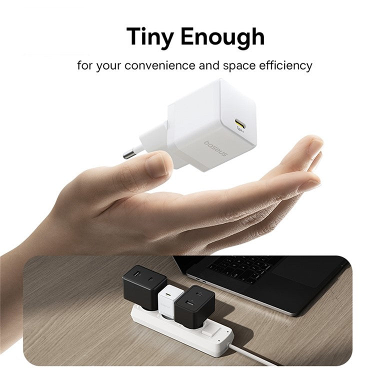 BASEUS Palm Fast Charger 30W Type-C Single Port Portable Wall Charging Adapter, EU Plug - White
