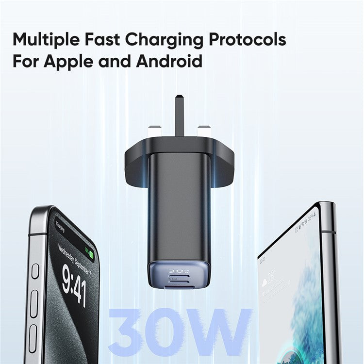 MCDODO CH-2170 30W 3-Port Digital Display Fast Charger (Dual Type-C+USB-A), UK Plug - Black
