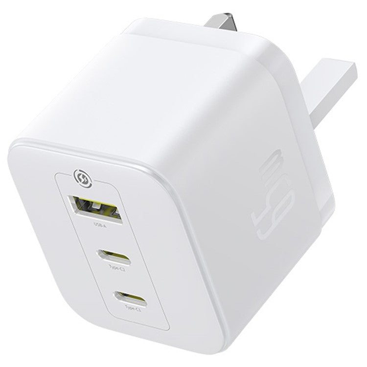 BASEUS Palm Fast Charger Portable 2 Type-C+USB-A 65W GaN Power Adapter, UK Plug - White