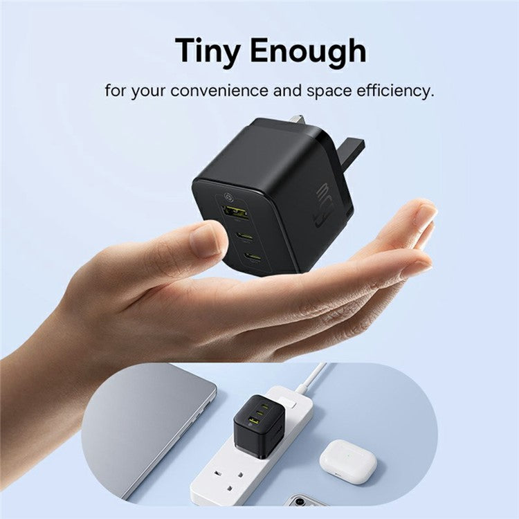 BASEUS Palm Fast Charger 2 Type-C + USB-A 65W Power Adapter UK Plug with 1m 100W Type-C Cable