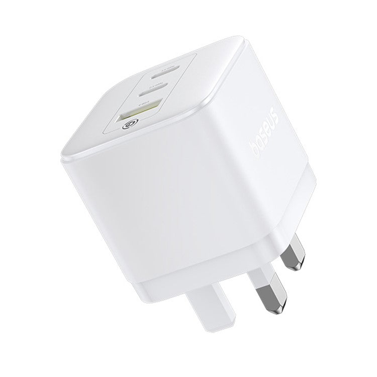 BASEUS Palm Fast Charger 2 Type-C + USB-A 65W Power Adapter UK Plug with 1m 100W Type-C Cable - White