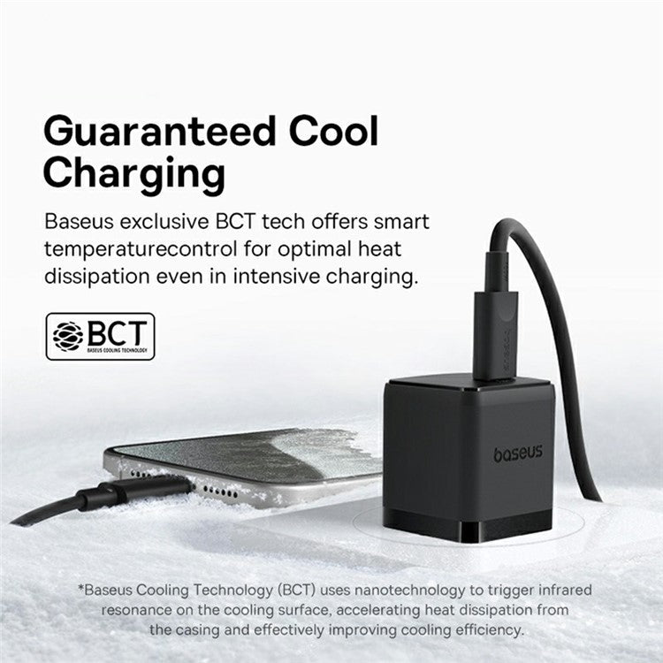 BASEUS Palm Fast Charger 20W Type-C Single Port Power Adapter US Plug with 1m 60W Type-C Cable - Black