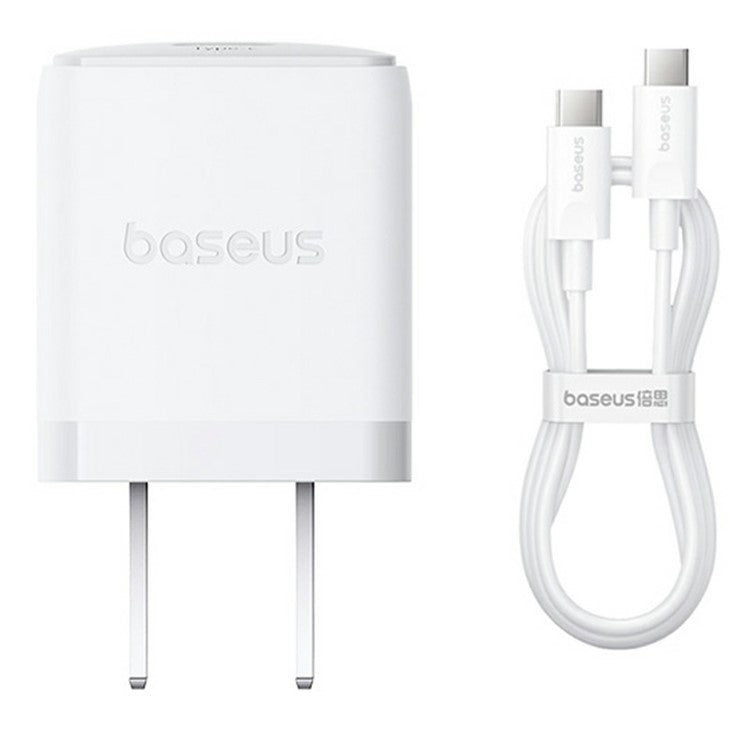 BASEUS Palm Fast Charger 20W Type-C Single Port Power Adapter US Plug with 1m 60W Type-C Cable - White