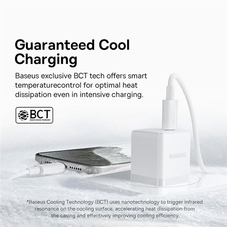 BASEUS Palm Fast Charger 20W Type-C Single Port Power Adapter US Plug with 1m 60W Type-C Cable - White