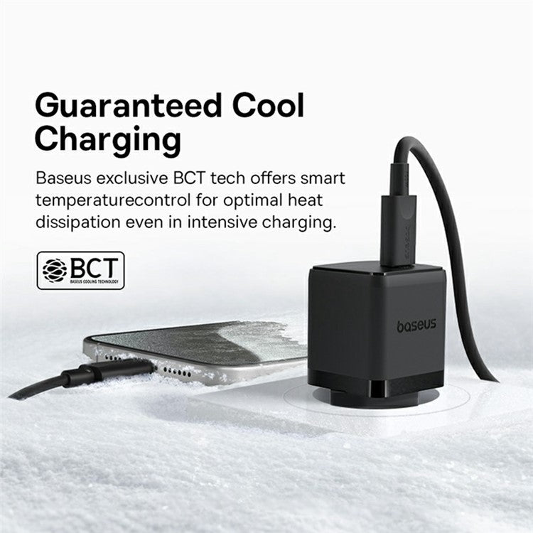 BASEUS Palm Fast Charger 20W Type-C Single Port Power Adapter EU Plug with 1m 60W Type-C Cable - Black