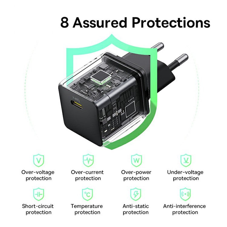 BASEUS Palm Fast Charger 20W Type-C Single Port Power Adapter EU Plug with 1m 60W Type-C Cable - Black