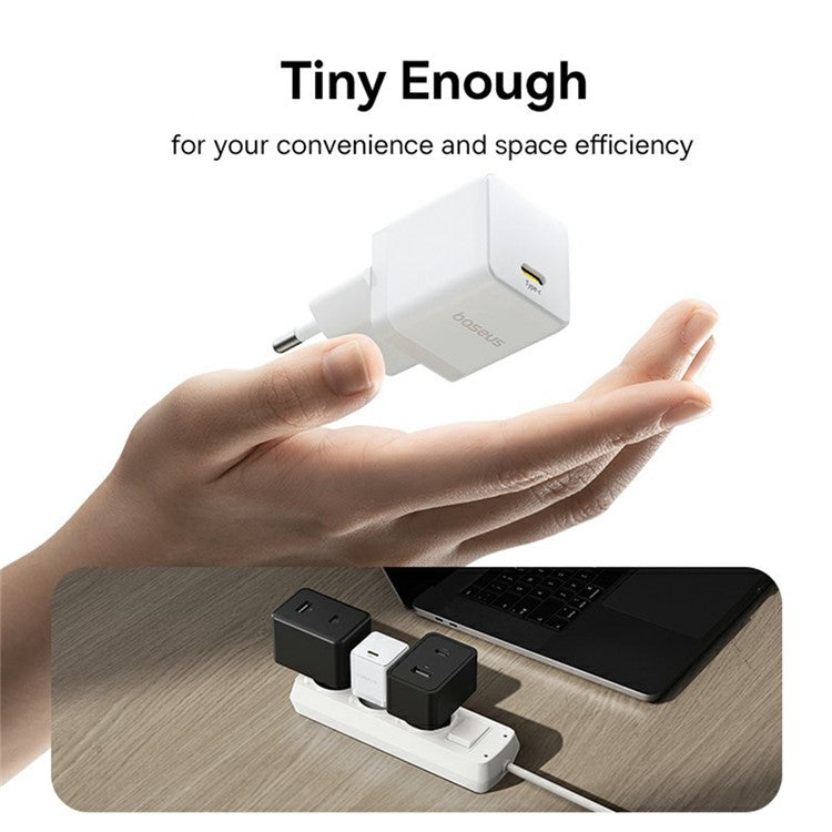 BASEUS Palm Fast Charger 20W Type-C Single Port Power Adapter EU Plug with 1m 60W Type-C Cable - White