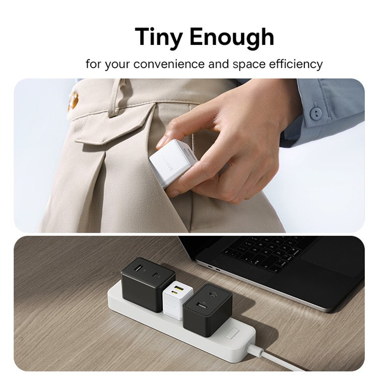 BASEUS Palm USB+Type-C Dual Port 20W Fast Charger US Plug Wall Charging Adapter with 60W Type-C Cable - White